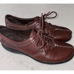 Clarks Bendables Womens 6 Shoes Brown Pebble Leather Lace Up 80647 Flat Shoe